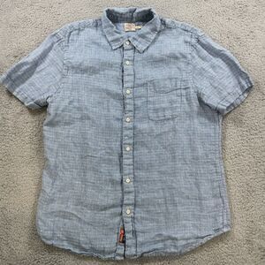 Faherty Palma Linen Shirt Mens L Blue Short Sleeve Linen Button Up Casual